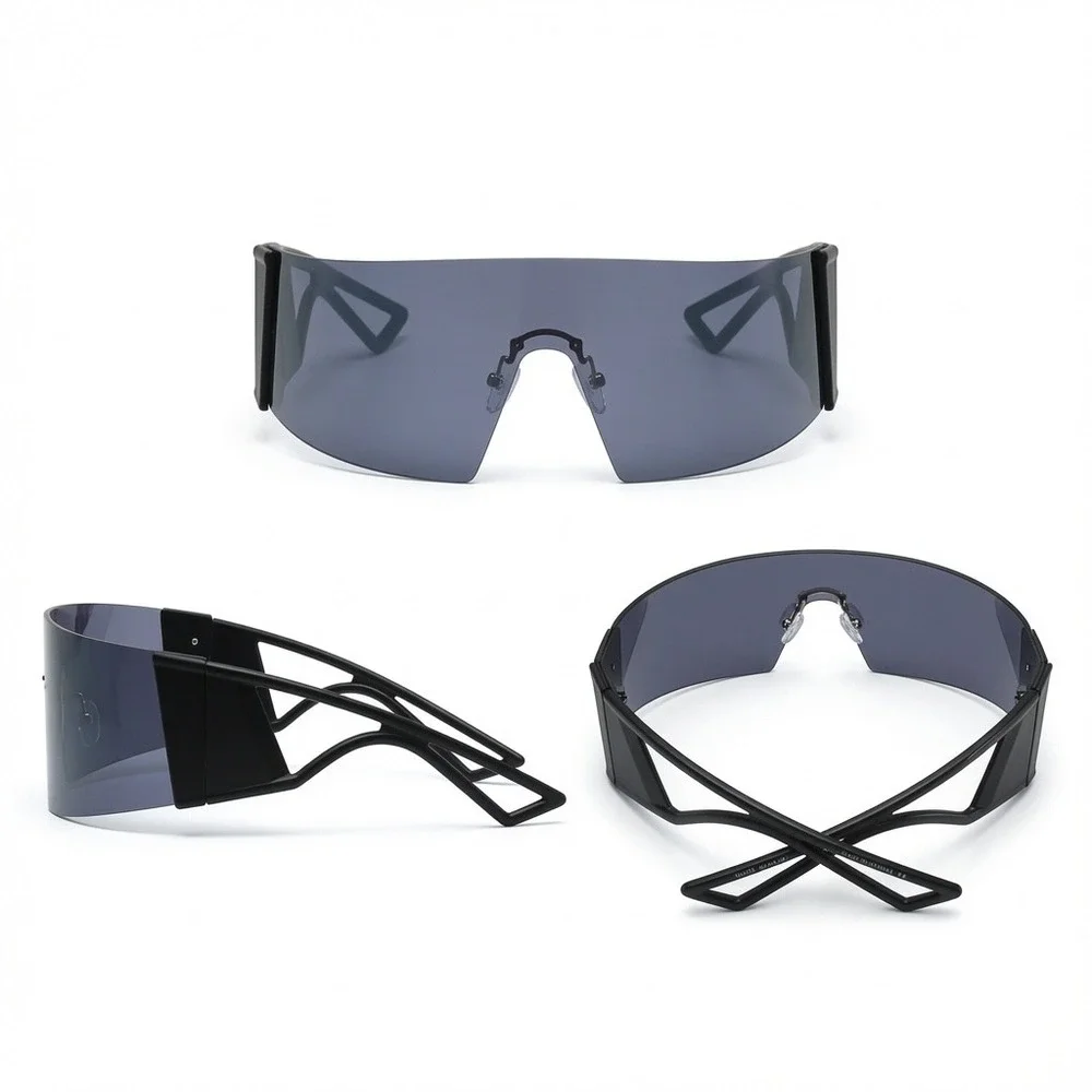 Men Sunglasses Shield Eyewear Sleek Wrap-Around Black Smoke Monolen Sporty Style